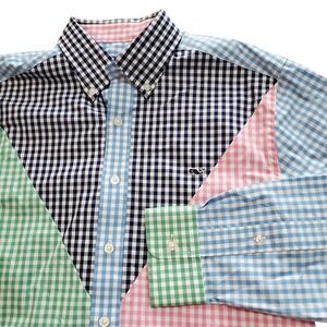 Vineyard Vines Mens Slim Fit Whale Shirt Multi Color Patchwork Gingham Medium